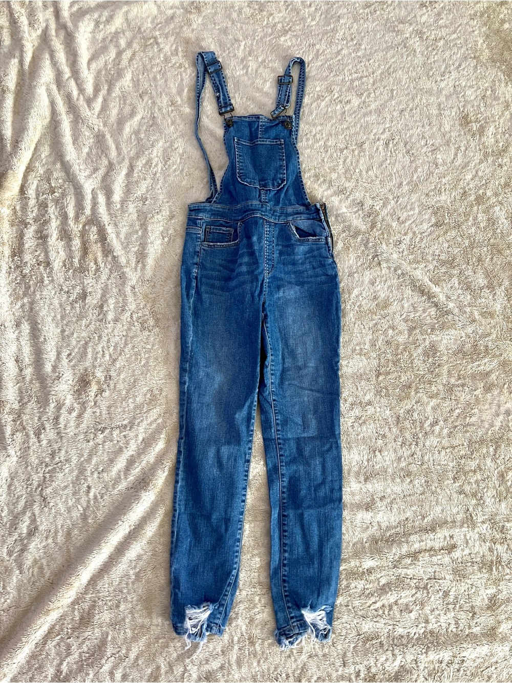 SNEAK PEEK Woman's Blue Distressed Denim Overalls Size S